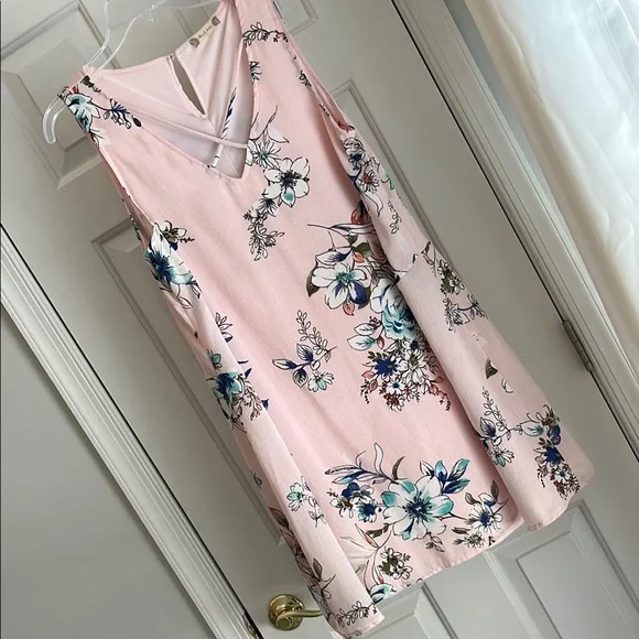 Altar'd State Pink Blue Floral A-Line Sundress V-Neck L - Picture 1 of 11